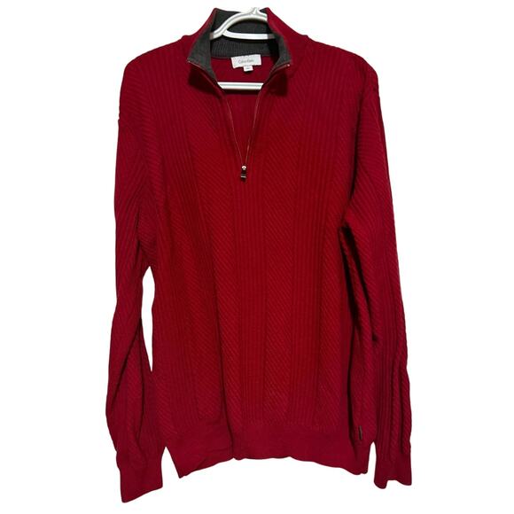 Calvin Klein Men's Red Quarter Zip Long Sleeve Ribbed Sweater Size L - Picture 2 of 5